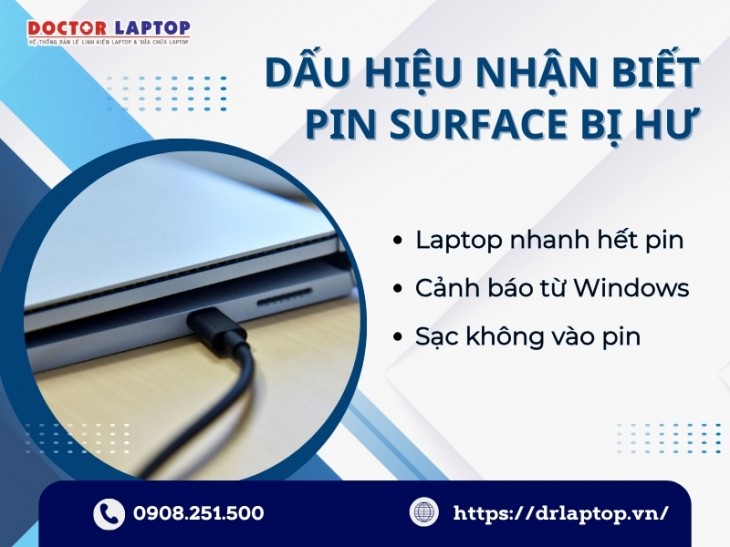 dau hieu nhan biet pin laptop surface bi hu