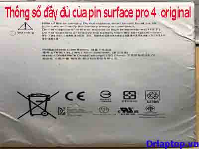 thông số Pin Surface Pro 4 38.2Wh 7.5V Model DYNR01